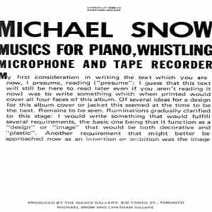 Michael Snow - Musics For Piano, Whistling, Microphone And Tape Recorder download free